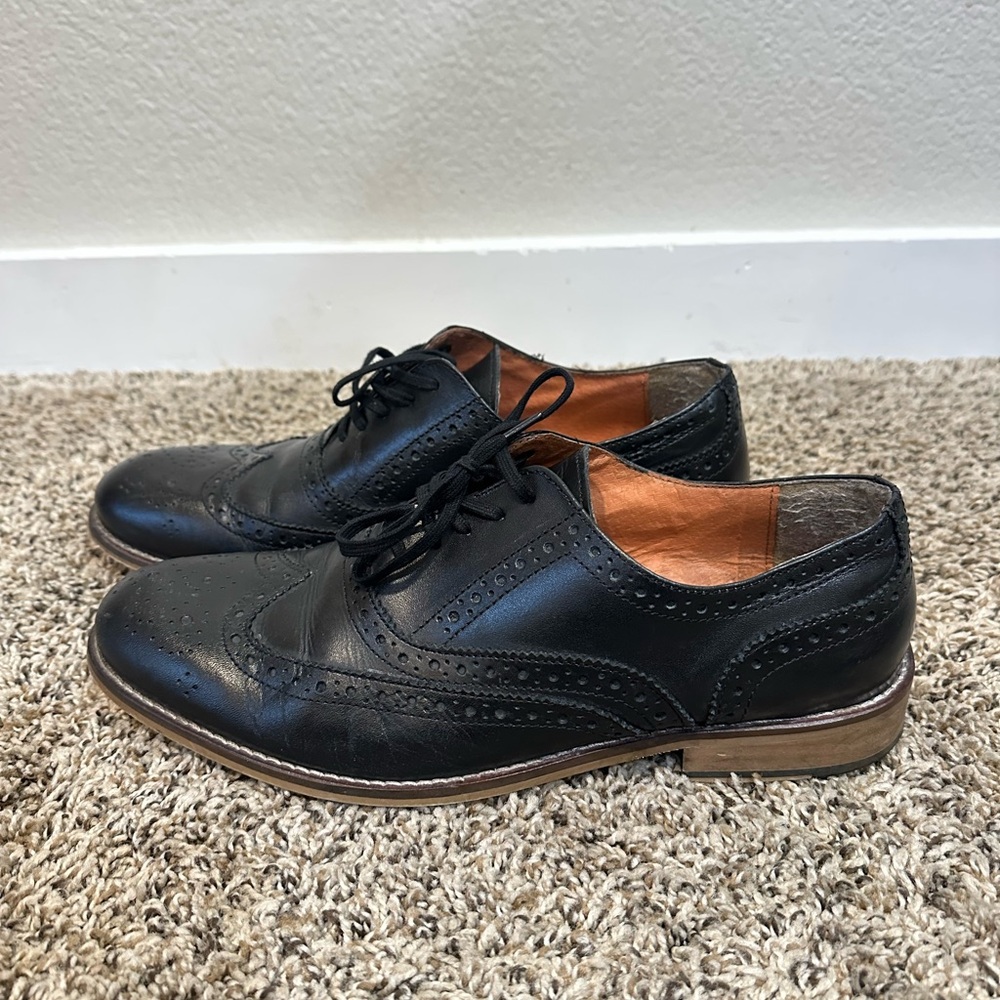 Stafford Mens Wingtip Dress Shoes Black Leather Lace Up Size 8.5